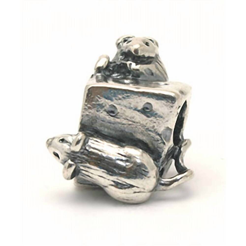 NEW TROLLBEADS women's mouse on cheese bead charm in silver